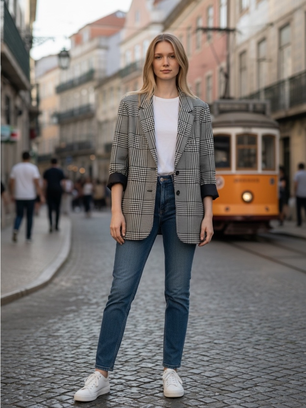 Madewell Black and White Glen Plaid Blazer